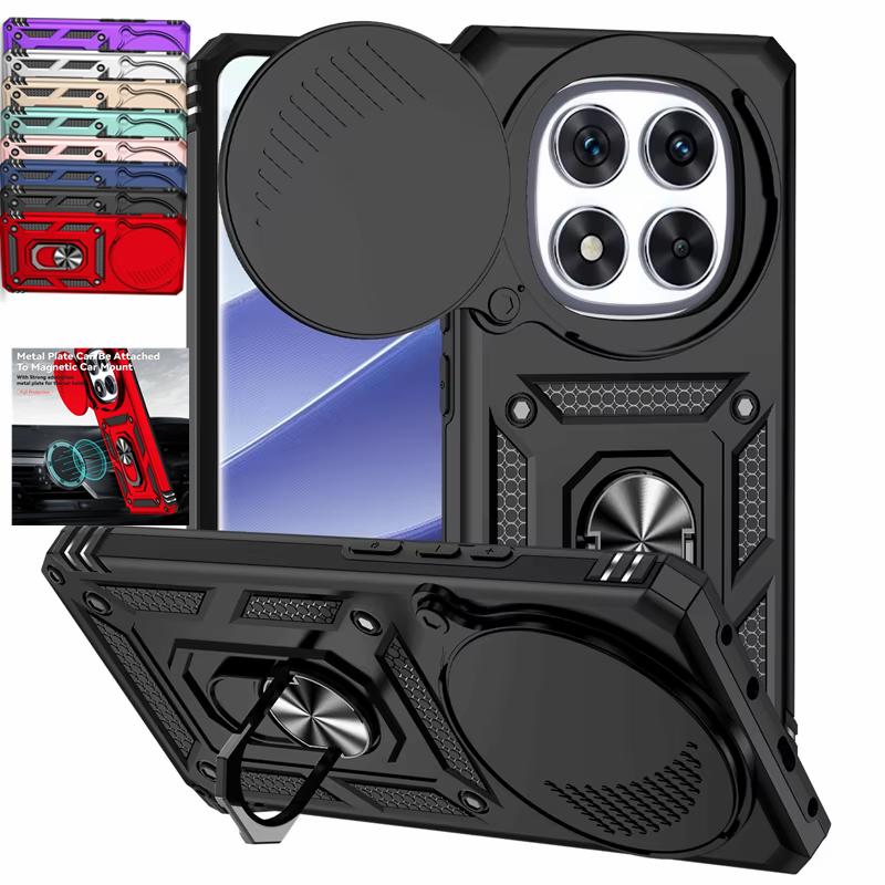 Nárazuvzdorné pouzdro Armor s magnetickým držákem a prstenem pro Xiaomi Redmi Note 14 Pro 4G Pro+ Plus 5G s krytem objektivu pro Redmy Note14 Note14Pro