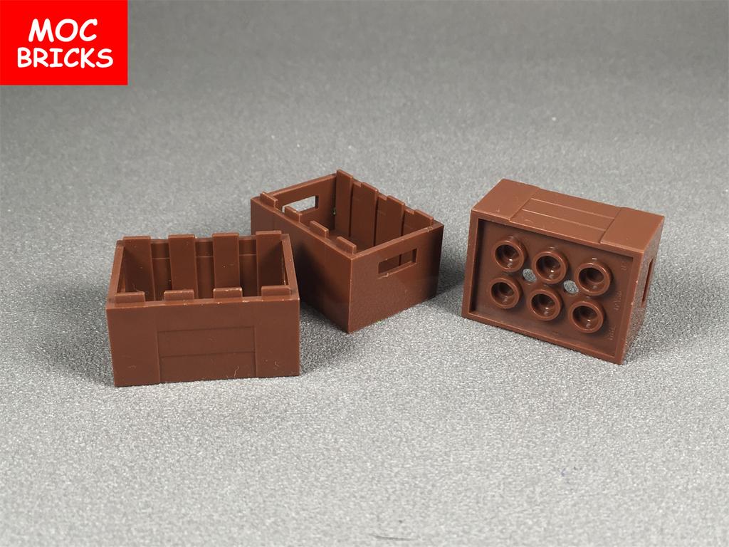 10 Stück/Los MOC Steine Brauner Behälter Kiste mit Griffen Lebensmittel Obst Kiste Korb 30150 Bausteine Spielzeug Kinder Geschenke