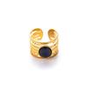 Stainless Steel Geometric Hollow Ring Hollow Pattern Colored Stone Ring Open Ring  For Women