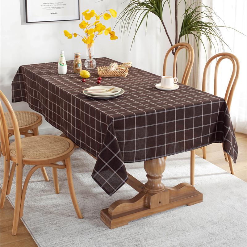 Cafe Double-Line Plaid Cotton Polyester Curled Edge Su Geometric Rectangular Dining Table Coffee Table Tablecloth Tablecloth