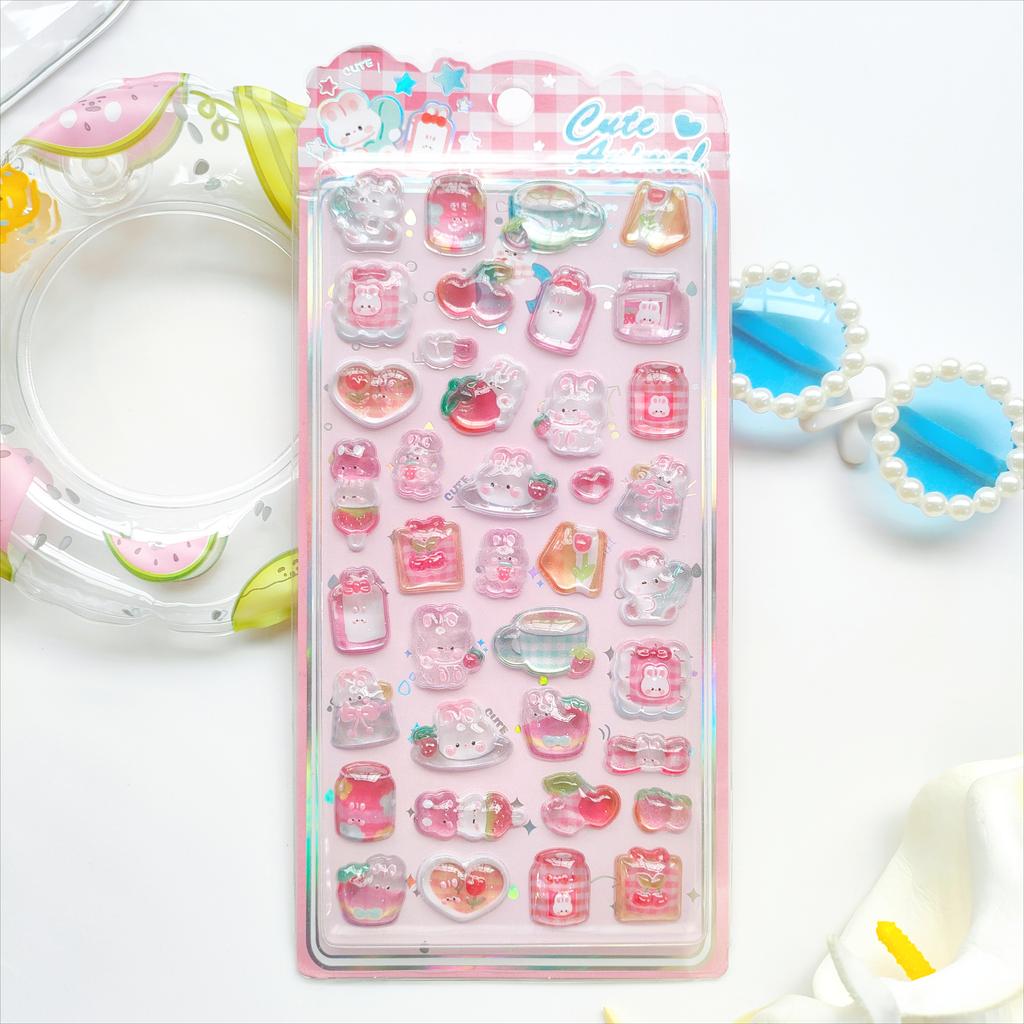 Fun Animal Tea Time Embossed Stickers - Rabbit Cat Afternoon Tea Sweet 3D Decor for Journal Diary DIY Kawaii Materials