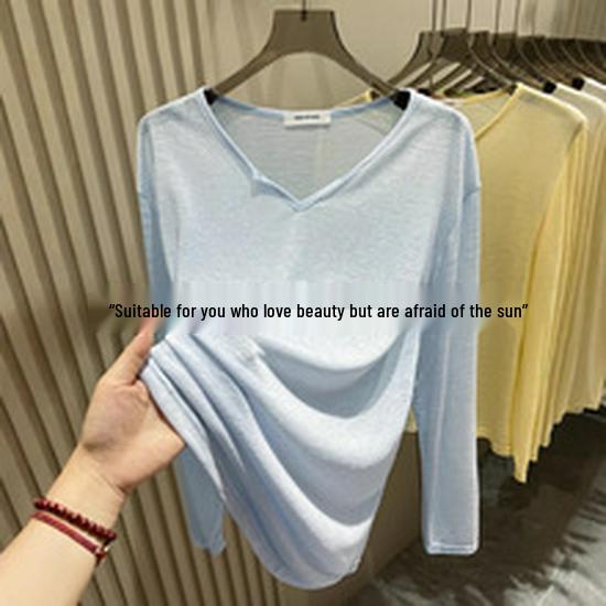 White Layered Modal Slouchy T-Shirt: Long-Sleeve, Slim Fit, Sheer, Sun Protection, Autumn/Winter.
