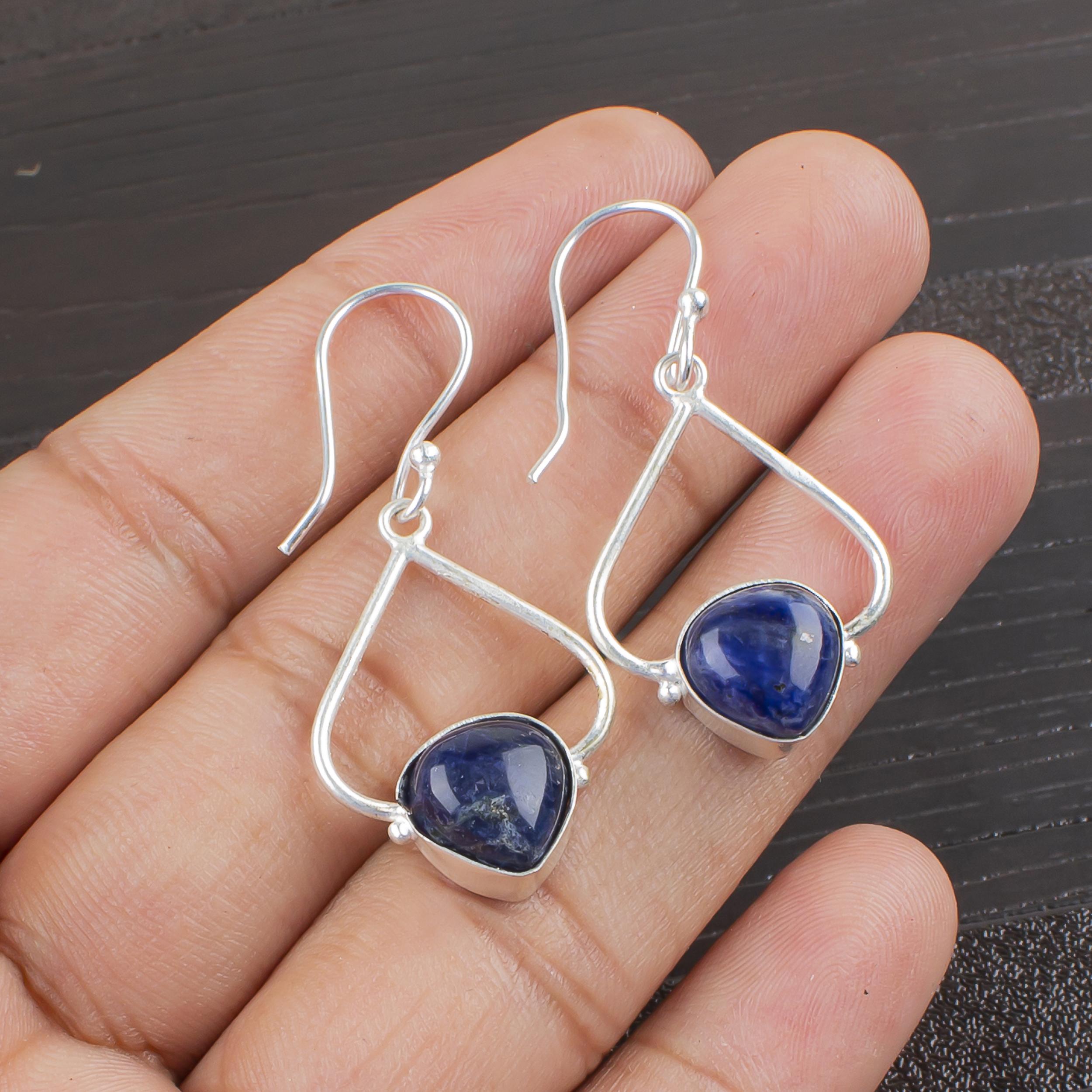 

Серьги из содалита ручной работы, серьги из стерлингового серебра 925 пробы, антикварные украшения, серьги для помолвки в подарок 1.80 inches синий