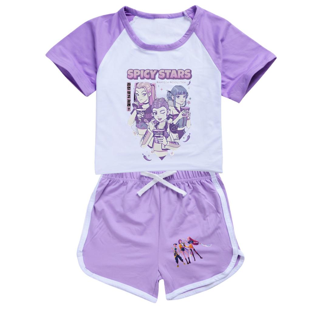 5016 Kids Girls POP Rumi Zoey Mira Print T-shirt Shorts Sport Tracksuit Clothes Set
