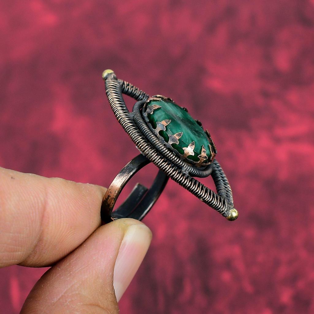 Faceted Zambian Emerald Ring Copper Wire Wrapped Jewelry Adjustable Ring Handmade Original Gemstone Ring Copper Wire Wrap Ring Gifts For Mom