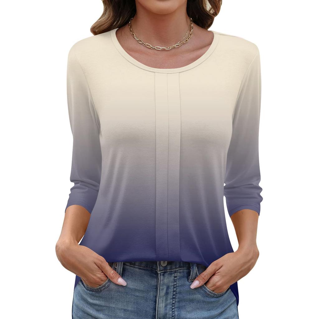 Modisches, lässiges Pullover-Oberteil mit Dreiviertelärmeln und bedrucktem Kragen für Damen