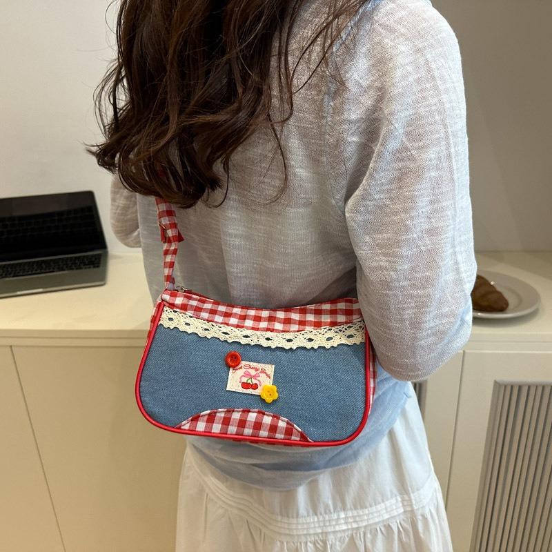Niedliche vielseitige Umhängetasche kariert klein frisch tragbar Pendlertasche Nischendesign große Kapazität lässige Achseltasche