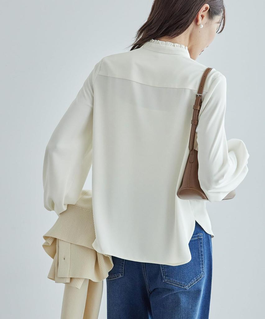 ROPE PICNIC Bowtie Frill Band Collar Women's Blouse, Off-White (15)