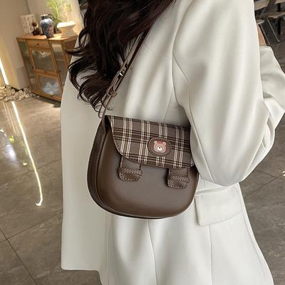 Retro Commuter Saddle Small Bag Women's New Autumn Popular Messenger Doudou Bag Plaid Mobile Phone Bag
