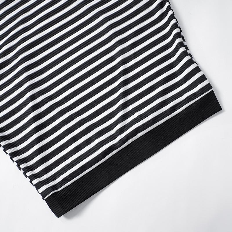 811 European-American Striped Backless Top & Slim Midi Skirt Set