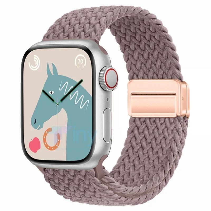 Nylon Band For Apple Watch Strap 44mm 40mm 45mm 46mm 49mm 41mm 38 Magnetic Braided Bracelet iWatch Series Se 7 6 8 9 10 Ultra 2