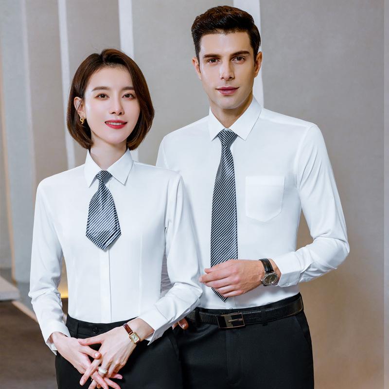 Three-proof white shirt men's long-sleeved non-ironing and anti-wrinkle elastic business wear anti-fouling and oil-proof women's shirt