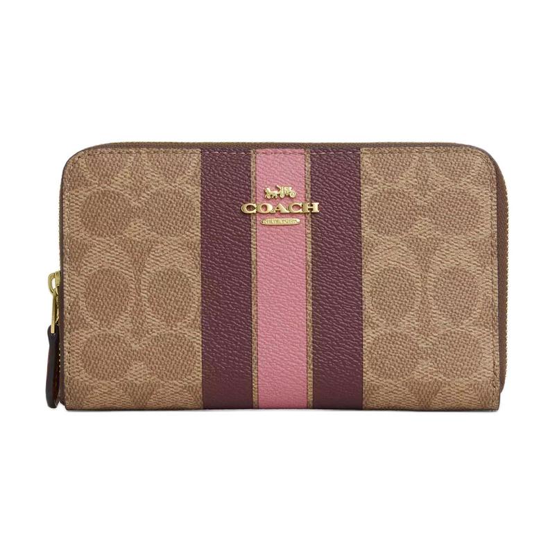 COACH Id Zip Wallet 16 Varsity Stripe Gold Accessories Coated Canvas Wallet Regular Women s Tan tan золотой