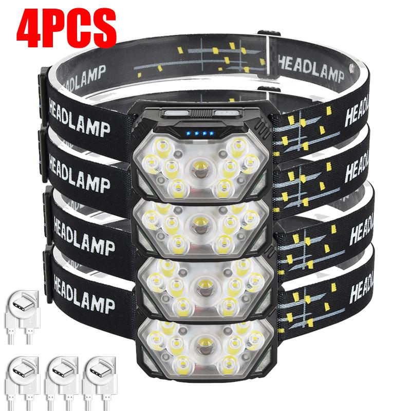 9 Led Powerful Sensor Headlamp USB Rechageable Head Flashlight 6 Modes LED Headlight Camping Lantern Hiking Fishing Head Torch
