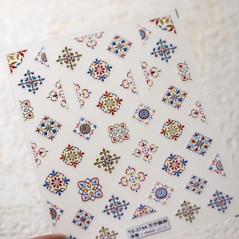 

Season Multi-Color Bohemia Pattern Three-Dimensional Relief Nail Stickers Waterproof Nail Sticker Ornament 3744 3745 TS-3744 (stereo)