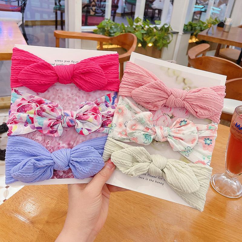 

3 шт., милые повязки на голову с заячьими ушками для новорожденных, банты с цветами, детская повязка для волос, тюрбан для маленьких девочек, аксессуары для волос