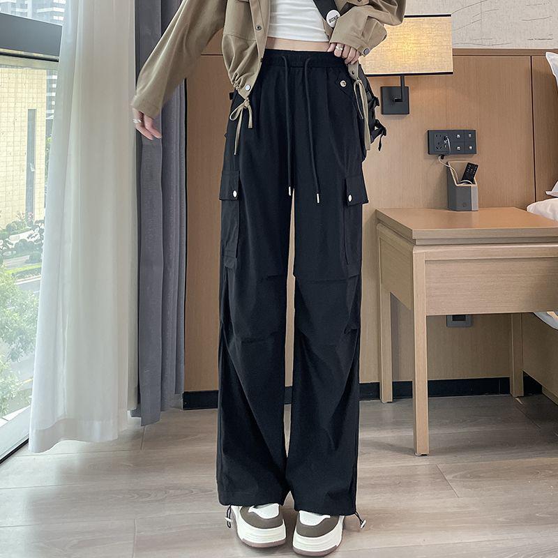 Petite Women's Cuffed Cargo Pants - High Waist Wide Leg for Mountain Climbing and Sports, Casual Spring/Autumn Wear