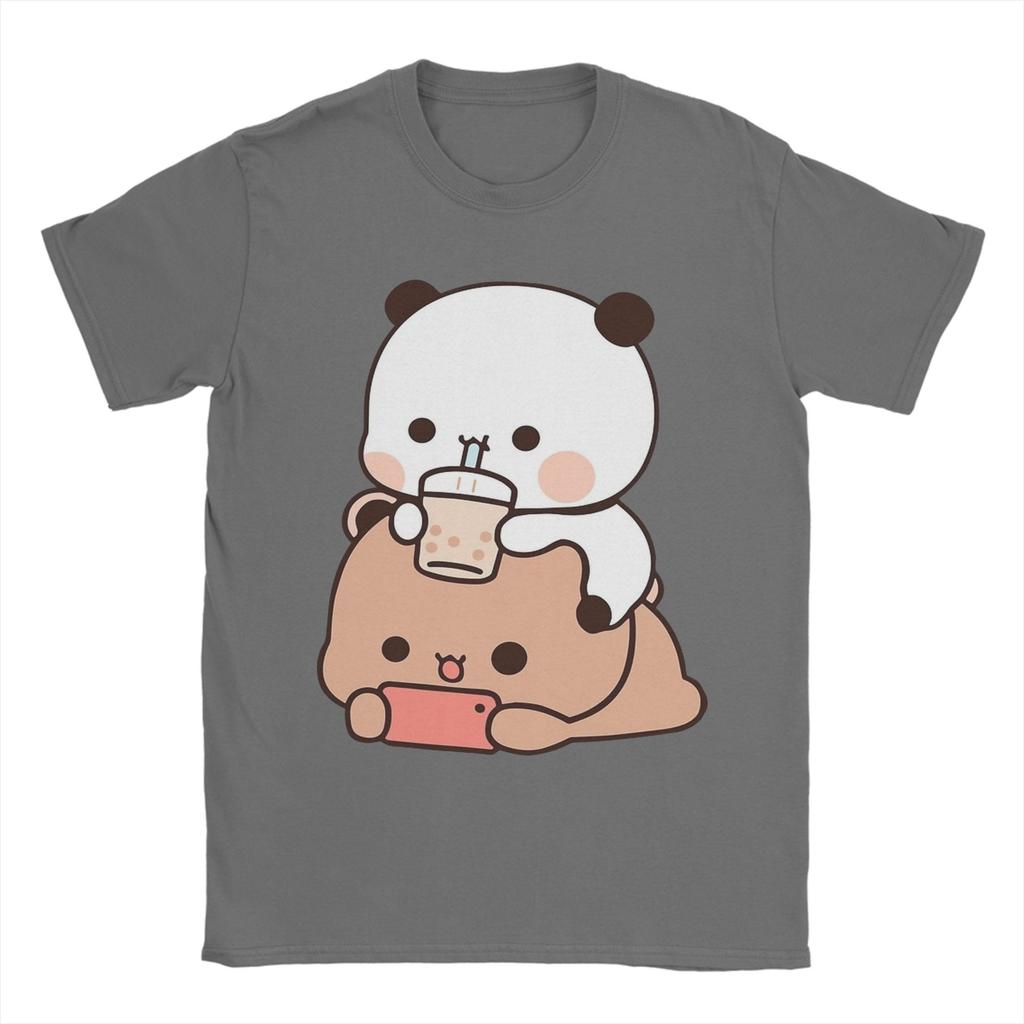 Mens Panda Bear Bubble Tea Anime Cartoon Kawaii T Shirt  Cotton Clothing Fashion Short Sleeve O Neck Tees Birthday Gift TShirt