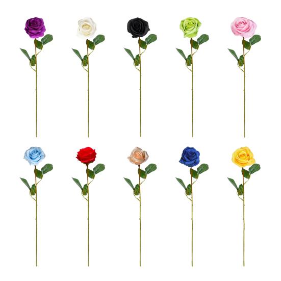 Artificial Rose Flower with Green Leaves Realistic Fake Silk Flower Branch Home Office Wedding Party Faux Bloom Decoration Table Centerpiece