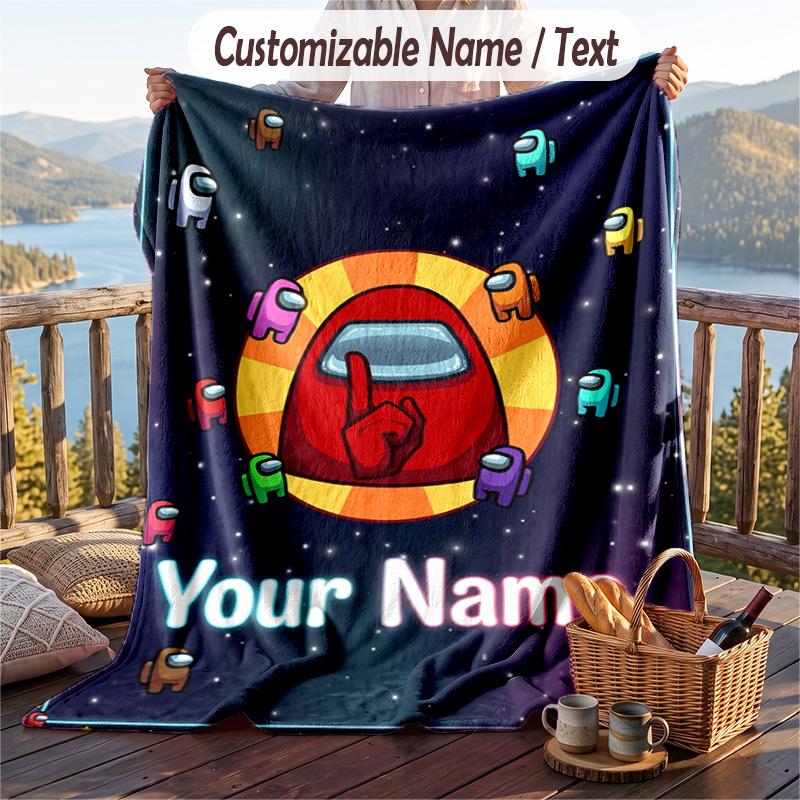 Among Us Flannel Blanket, Personalized Custom Name Text, Soft Warm Plush Throw Blanket For Gift