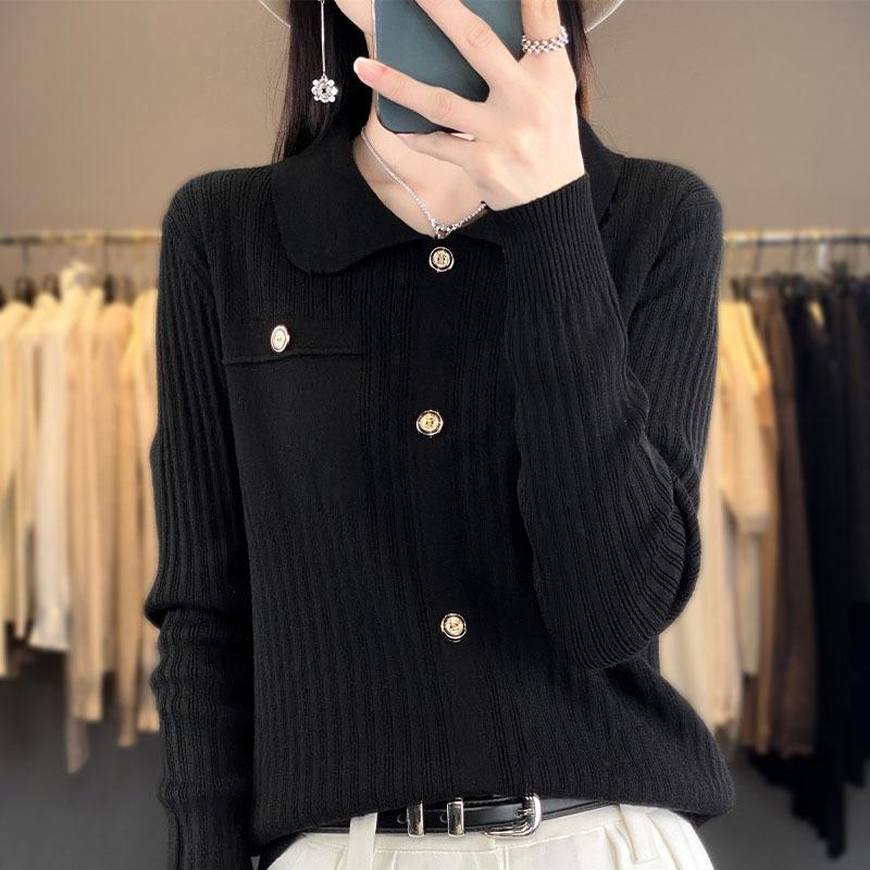 Malý voňavý styl Svetr s klopami pro ženy Na podzim a zimu Nový módní všestranný svetr Svetr přes hlavu