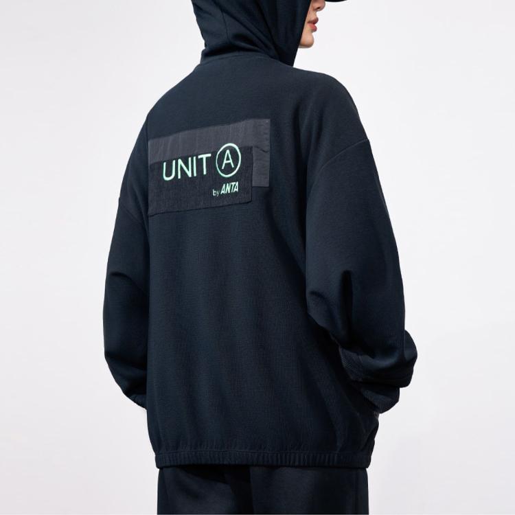 Anta Knitted Hooded Cardigan Sports Jacket Women outerwear Basic-Black 162317706-2