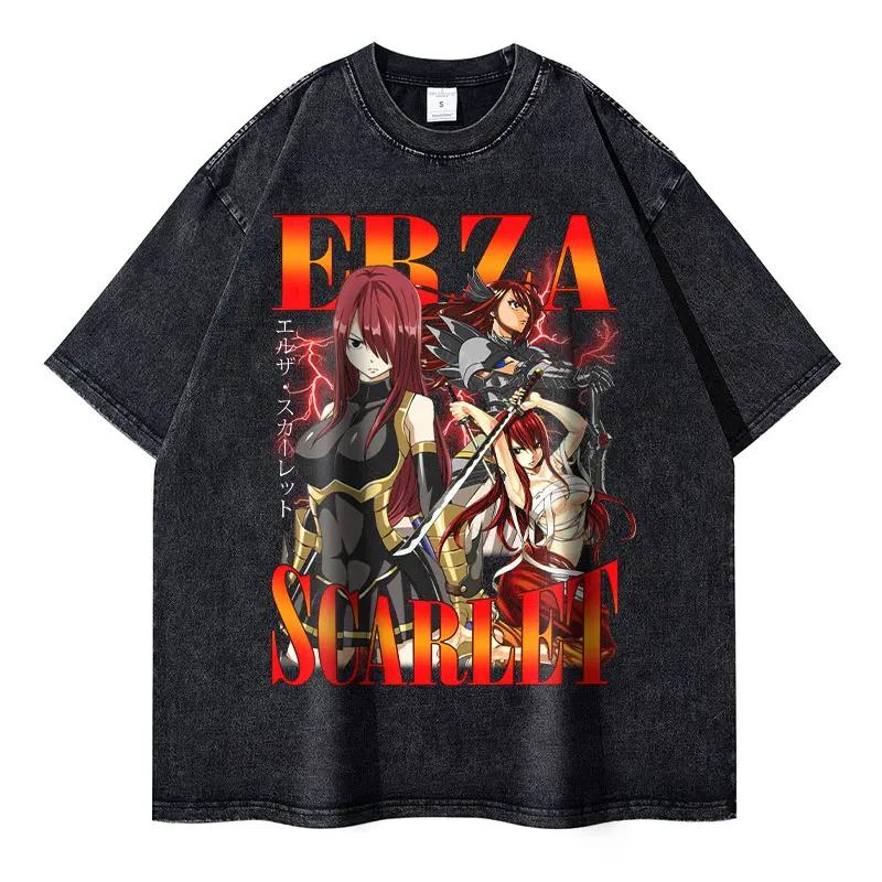 

Erza Scarlet Tshirt Vintage Washed Anime FFairy TTail T Shirts Oversized Streetwear Retro Unisexga Natsu Gray Lucy Tops Tees Unisex S