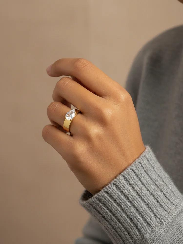 925er Sterlingsilber Mode Zirkon Fortgeschrittener Wassertropfenring Für Damen Verlobung Hochzeit Luxuriöser Hochwertiger Feinschmuck