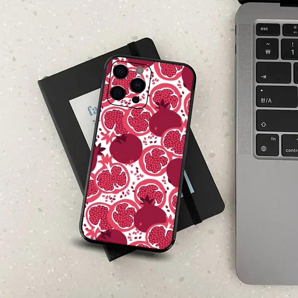 Food Fruit Red Pomegranate Phone Case For Apple iPhone 15,14,13,12,11,Pro,X,XS,Max,XR,Plus,Mini Soft Black Cover