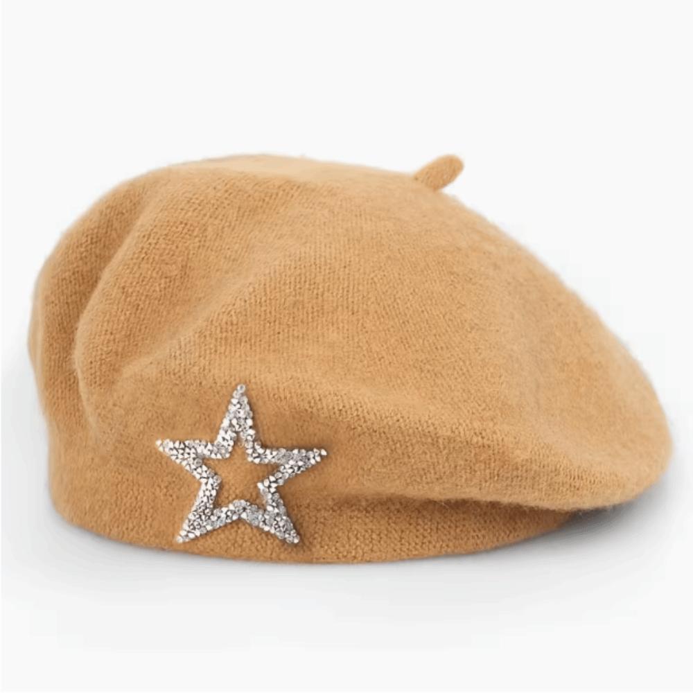 Five-Pointed Star Knitted Painter Hat Soft Beanie Cap Streetwear Wool Beret Autumn