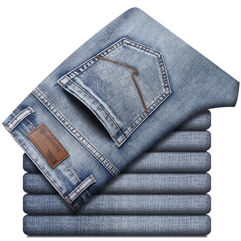 Men's Retro Washed Stretch Jeans - Young Fit, Casual Straight Pants for Spring