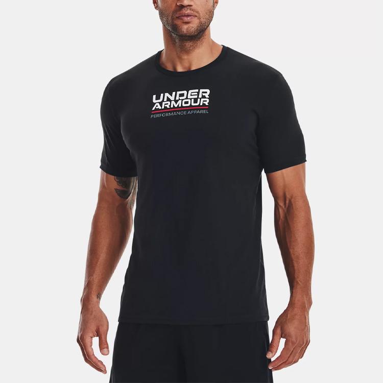 Under Armour Back Letter Logo Print Round Neck Sports Short Sleeve T-Shirt Men Tops Black 1370529-002