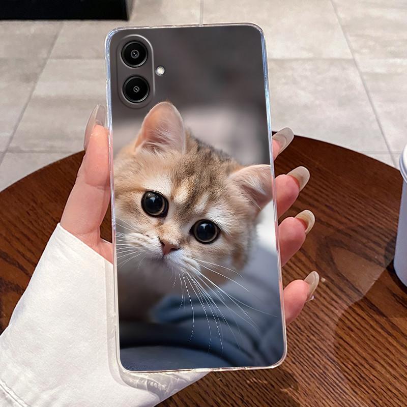 For Samsung Galaxy A07 4G 2025 Silicone Aesthetic Fashion Cute Cat Phone Case Transparent Soft TPU Casing SamsungA07 Back Cover