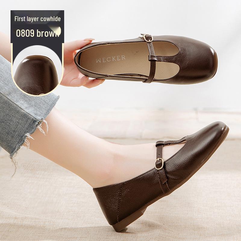 

Элегантные ретро туфли Мэри Джейн слипоны Осень 2025 на низком каблуке и с квадратным носком, украшенные пряжкой. 37 коричневый