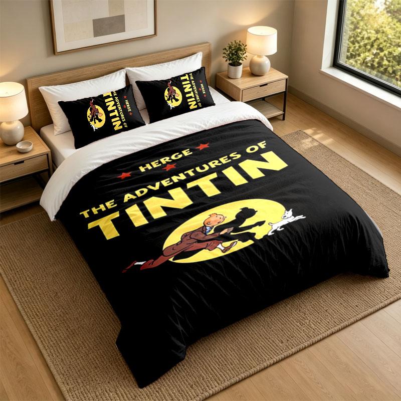3Pcs Bedding SetTintin Soft Bed Sheet and Two Pillowcases Home Bedroom Decor