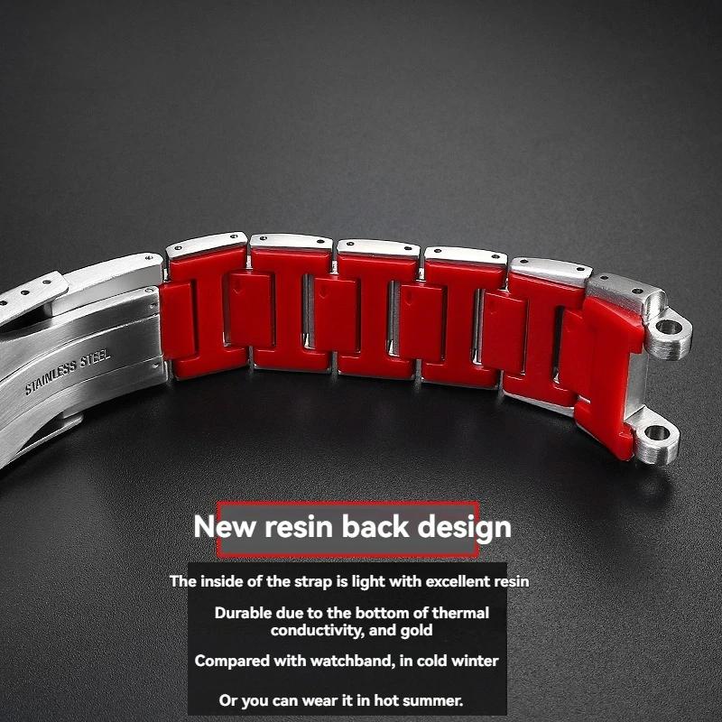 MTG B2000 Replaceme Strap Bracelet for Casio G-SHOCK MTG-B2000 mtgb2000 Series 316L Solid Stainless Steel Red Bottom Watch Band