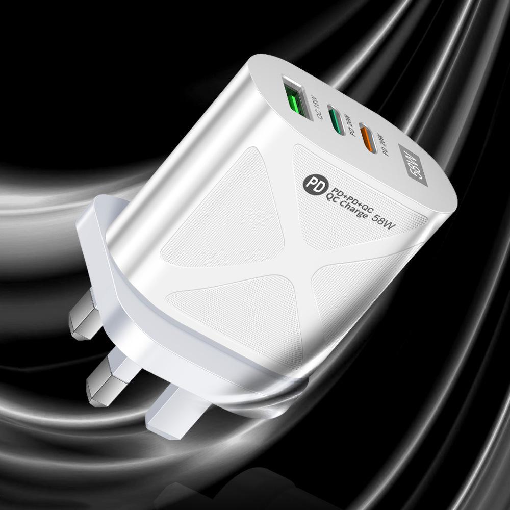 58W Dual Fast Charger with 2PD+QC3.0 USB, EU/US/UK/KR/AU Plug Options