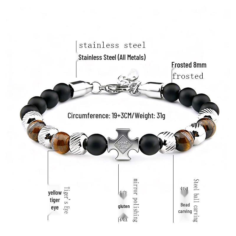 8mm Stainless Steel Cross Bracelet - Retro DIY Handcrafted Design Jewelry