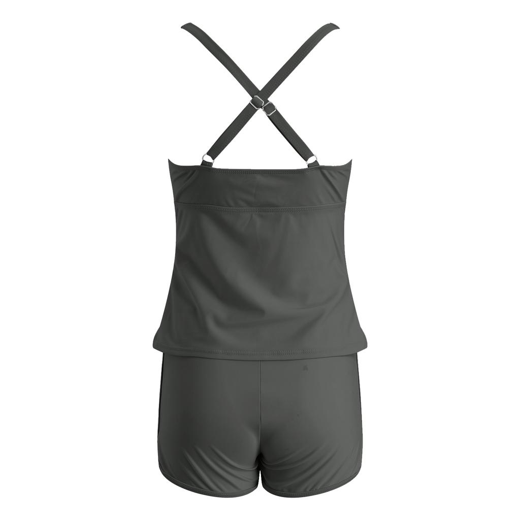Women's Two-Piece Swimsuit Slim Fit V Neck Camisole Shorts Set Solid Color Tankini Beach Vacation Swimwear Sexy Outfit Bikinis