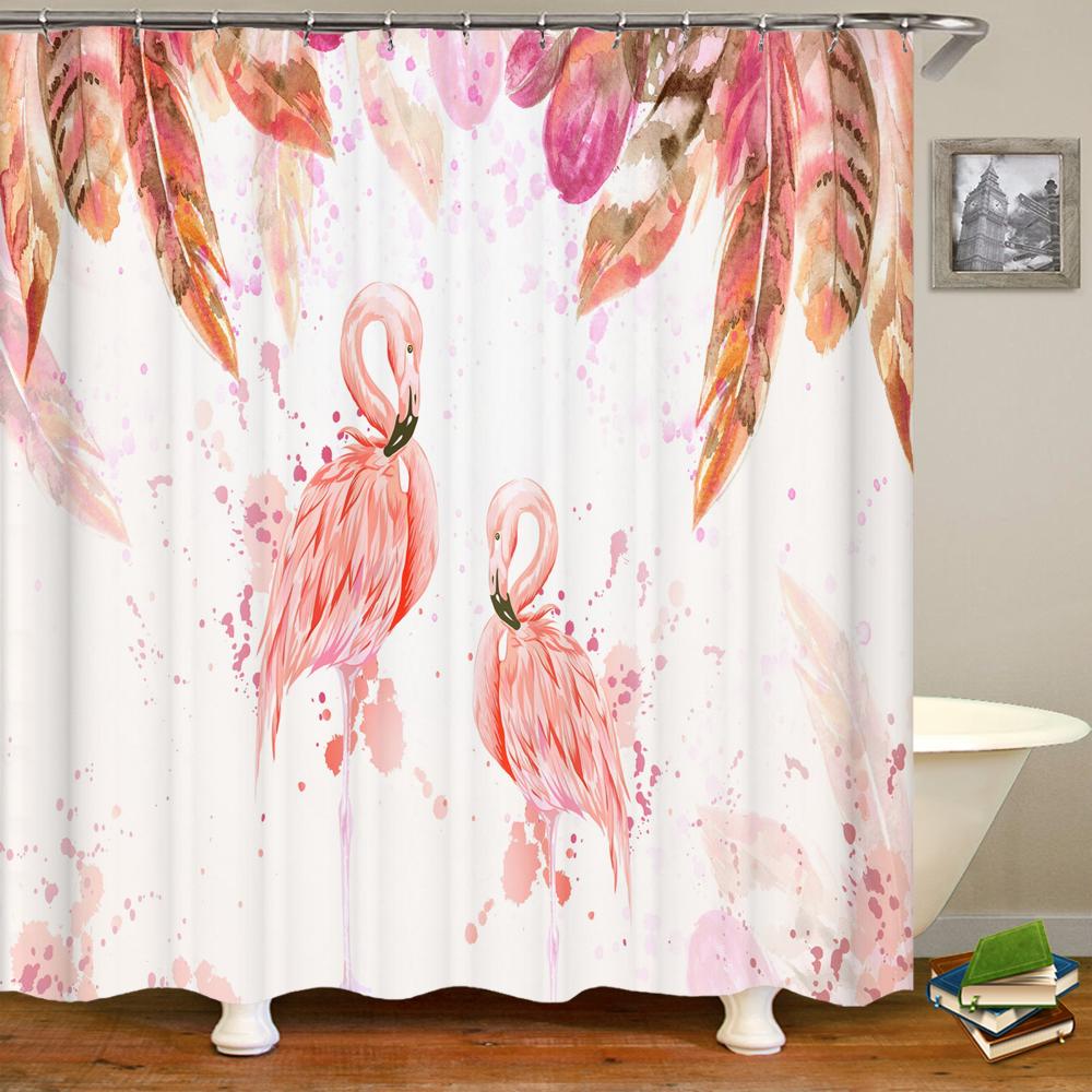Flamingo Shower Curtain 3D Printing Plants Flowers Birds Waterproof Polyester Curtain Beach Shower Curtains Bathroom Home Decor