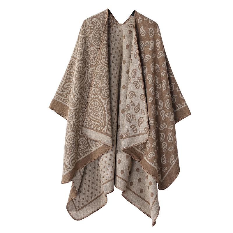 Autumn/Winter Double-Sided Slit Shawl - Leopard Print & Polka Dot Warm Cloak for Women
