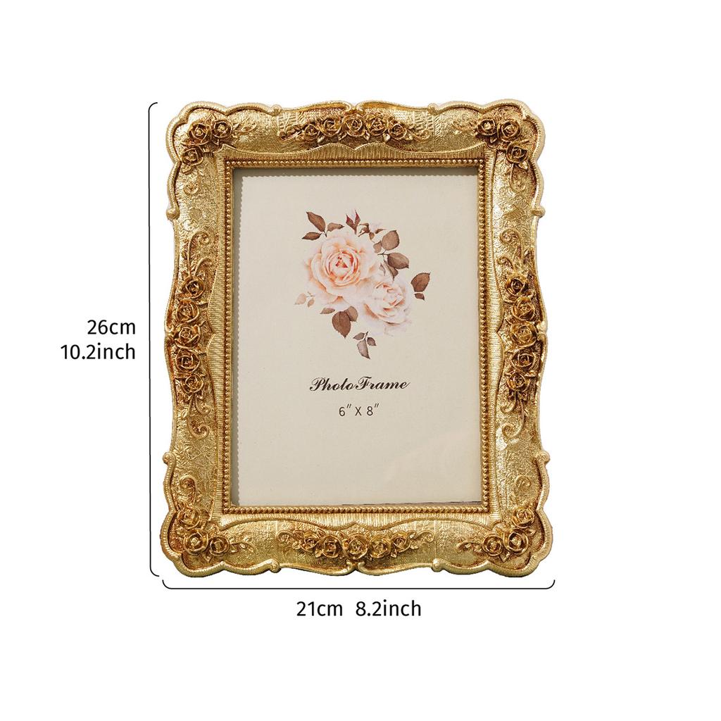 1PC, European-style Rectangular Golden Rose Relief Decorative Photo Frame