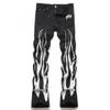 Mens Slim Fit Jeans Punk Style Distressed Printed Denim Pants Teens Casual Wear