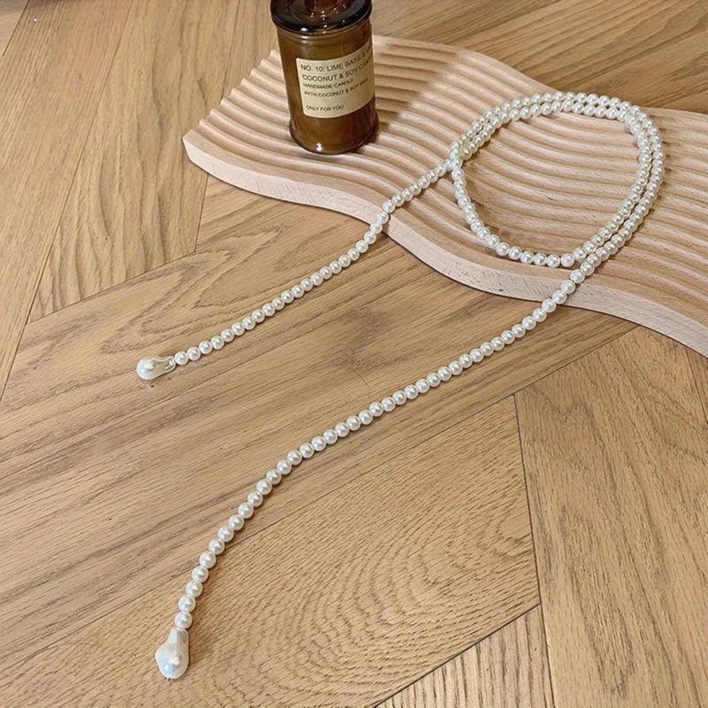 2023 New Fashion Trend French Vintage Long Tassel Pearl Simple Design Exquisite Elegant Ladies Necklace Luxury Birthday Gift