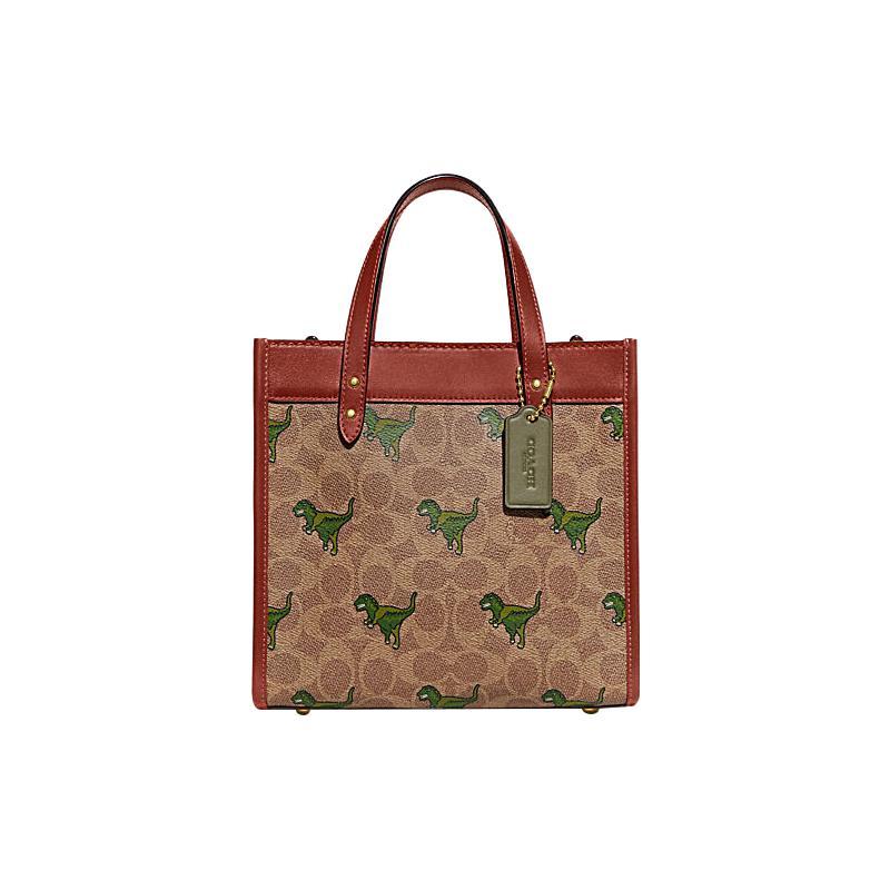 New COACH Field Canvas Artificial Leather Tote Bag, Shopping Bag, Shoulder Bag, Crossbody Bag, Handbag Trumpets Women's Tan CF083-BKHRU