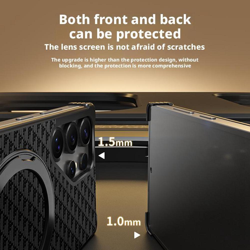 For Samsung Galaxy S25 Ultra Magnetic Case Borderless Textured PU+Metal Kickstand Phone Cover