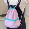 Large Capacity Light Soft Nylon Bag Contrast Color Shoulder Bag Drawstring  Backpacks  Travel