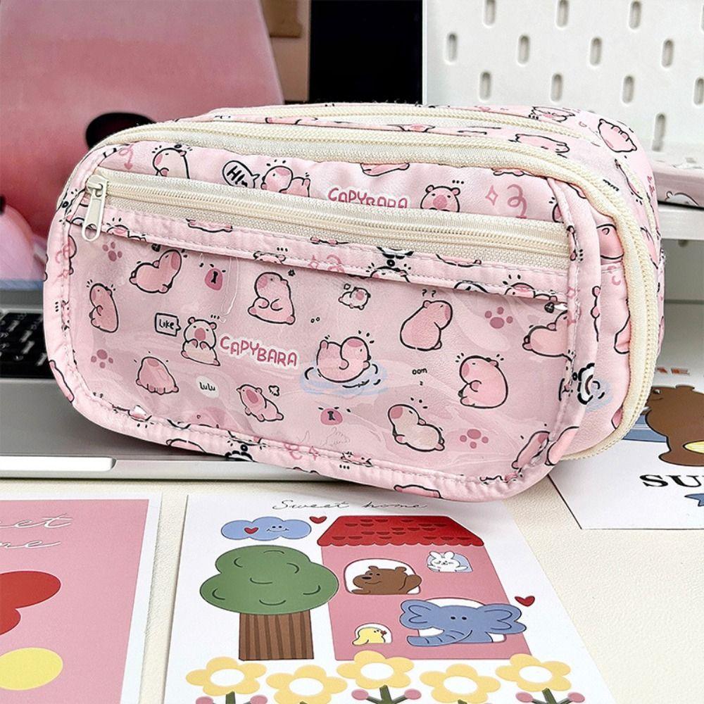 Large Capacity Pen Bag Three-layer Stationery Bag Minimalist Storage Bag  Gift