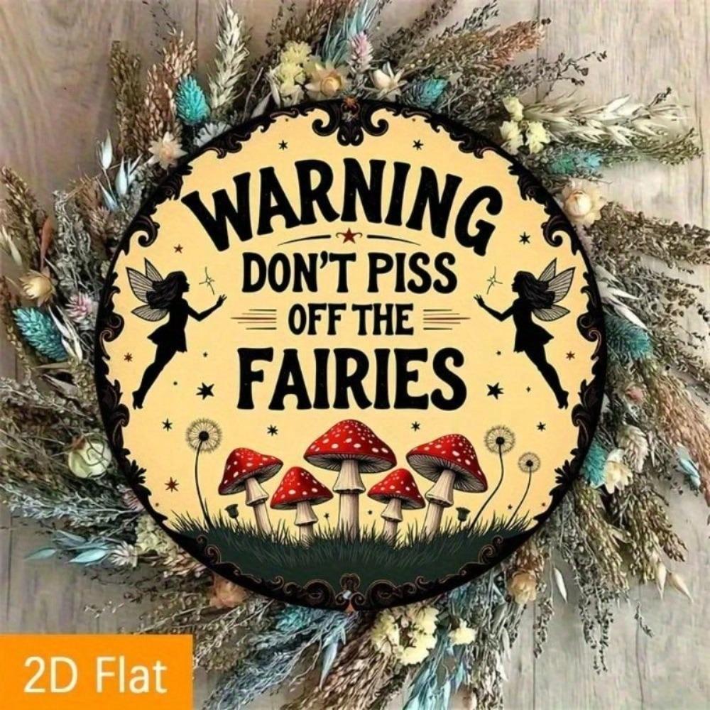 Metallposter Betreten verboten mit Feen, Rundes Blechschild 20cm für Gartendekoration
