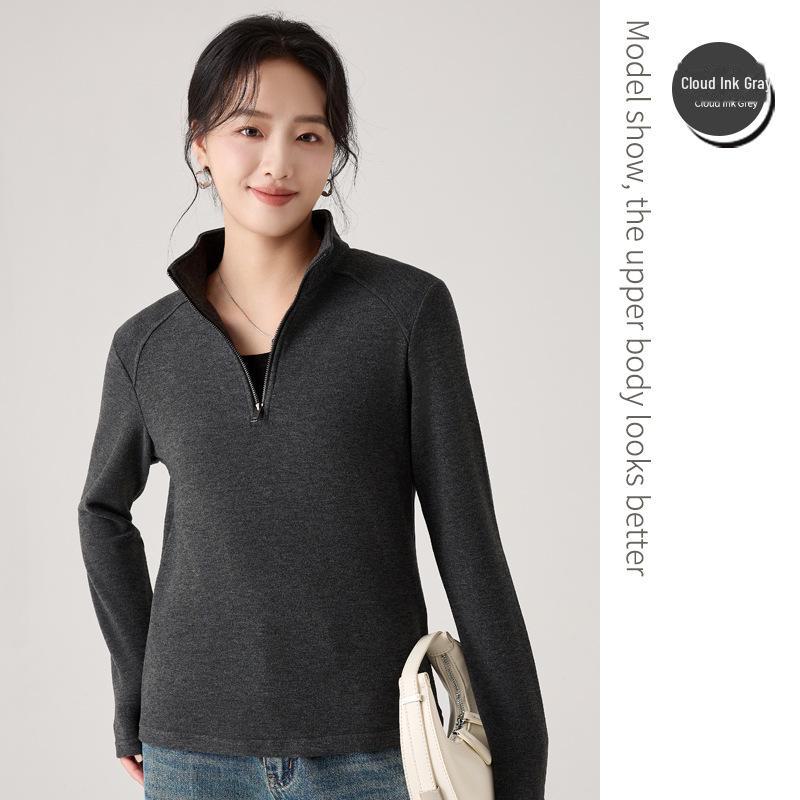 

Женская шерстяная рубашка Meiyabi с воротником-стойкой и застежкой-молнией: Осень/Зима Полуводолазка Свободный Пуловер Свитер Куртка (Корейский стиль) 2XL